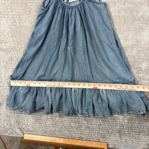 Jaded Gypsy Denim Tank Dress Blue Cotton Ruffle Hem Boho Mini S/M Made in USA - Picture 6 of 11